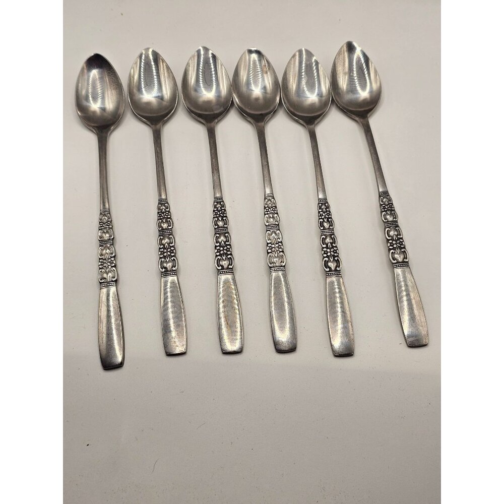 Northland Rebecca Tea Spoons Teaspoon Lot Of 6 Stainless Steel 6.75" Floral Patt